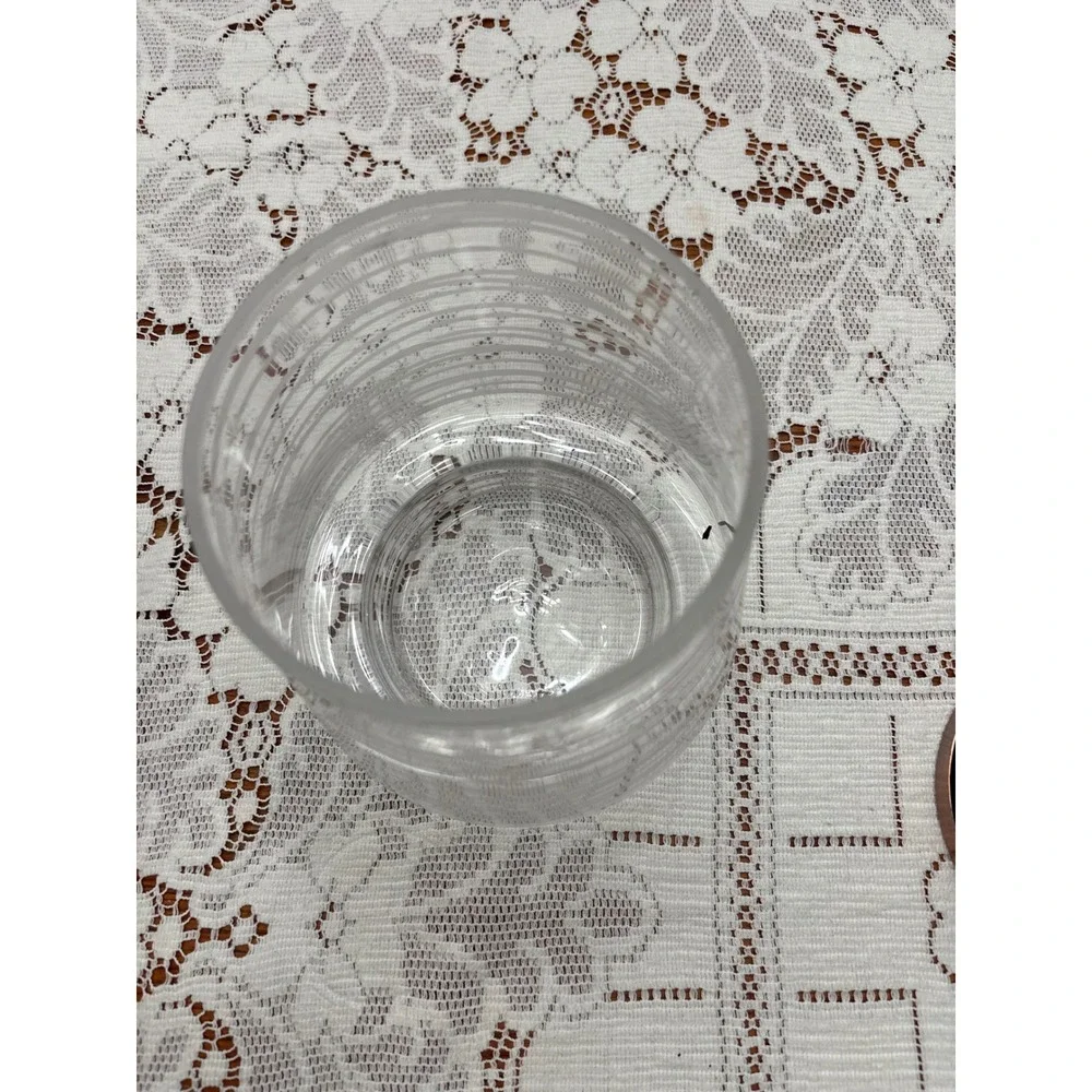 Frosted Stripe Glass‎ Hurricane Candle Holder with 3 Tea Light Copper Insert 7